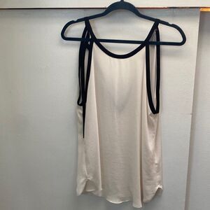 White and black crepe tie neck shirt